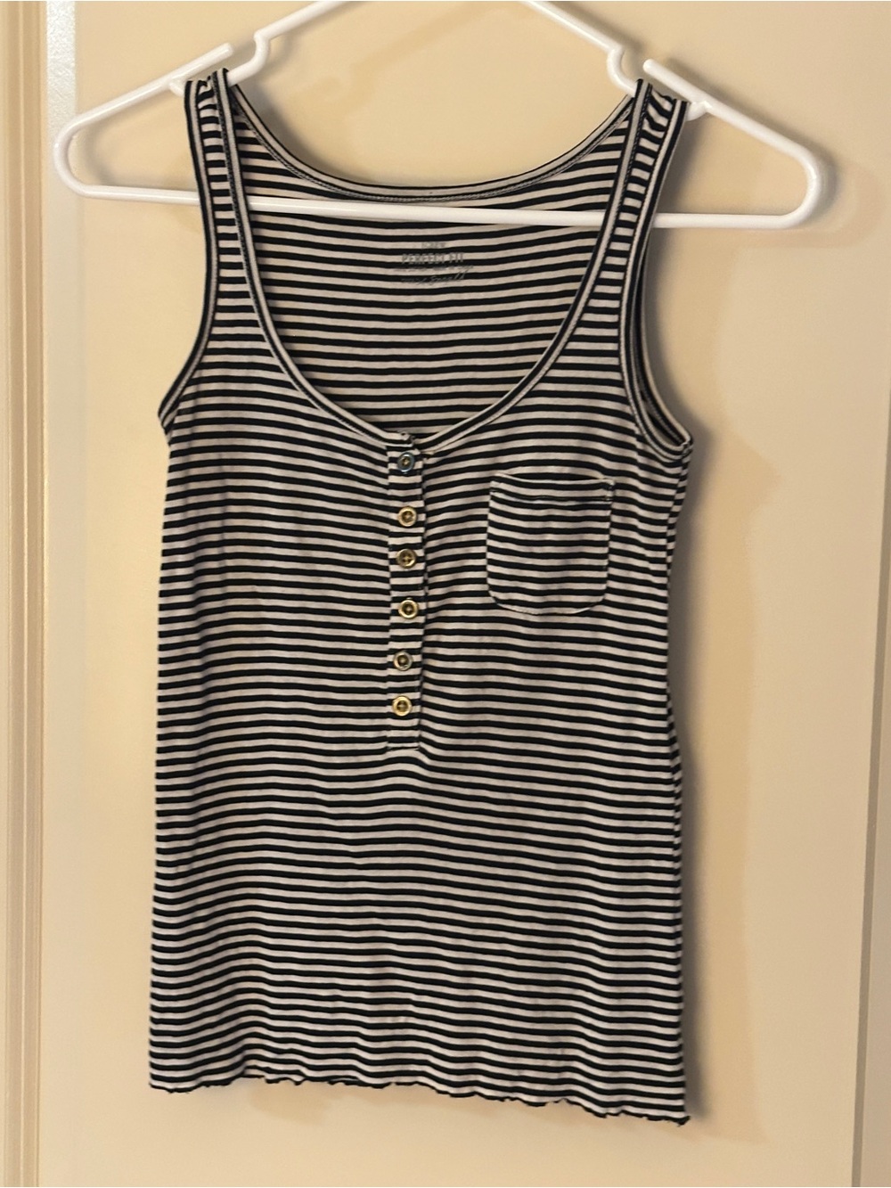 J. Crew Black & White Striped Henley Tank womens Sz XS